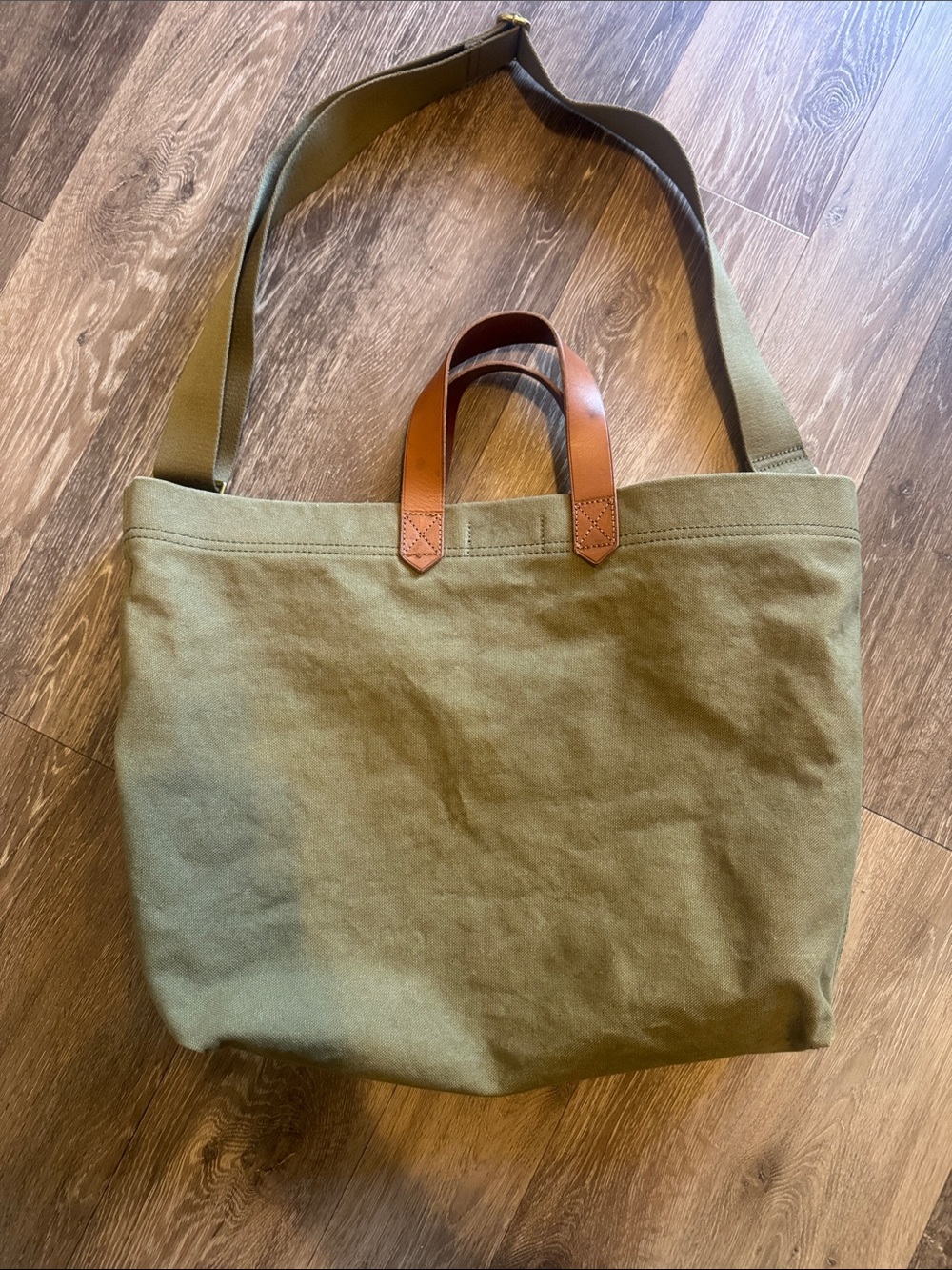 Madewell Olive Green Canvas Tote w/ Leather Handles & Adjustable Shoulder Strap